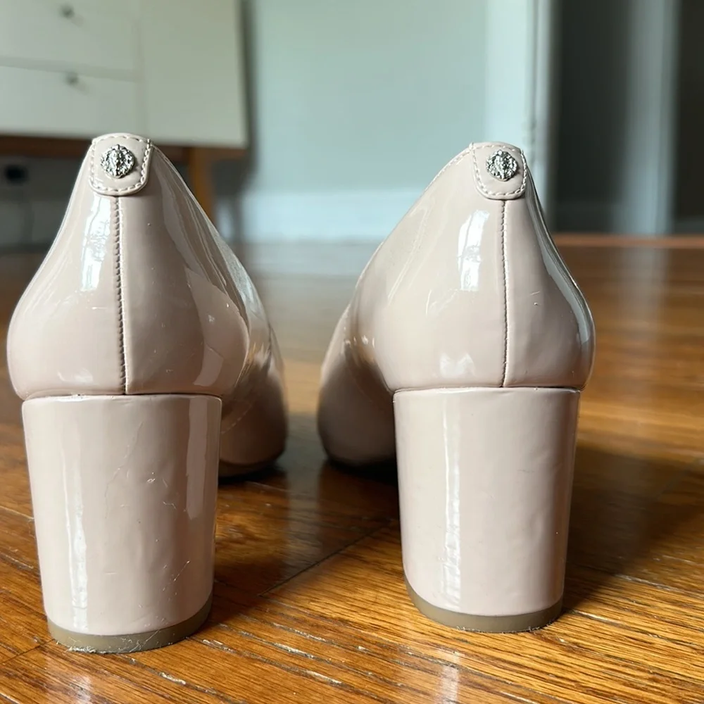 Anne Klein Blush Patent Leather Block Heel Pumps